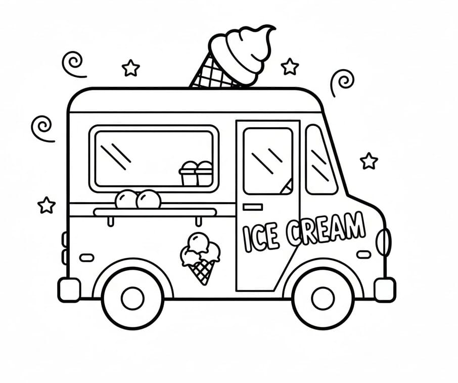 Desenho de Caminhão de Sorvete Imprimivel para Crianças para Colorir