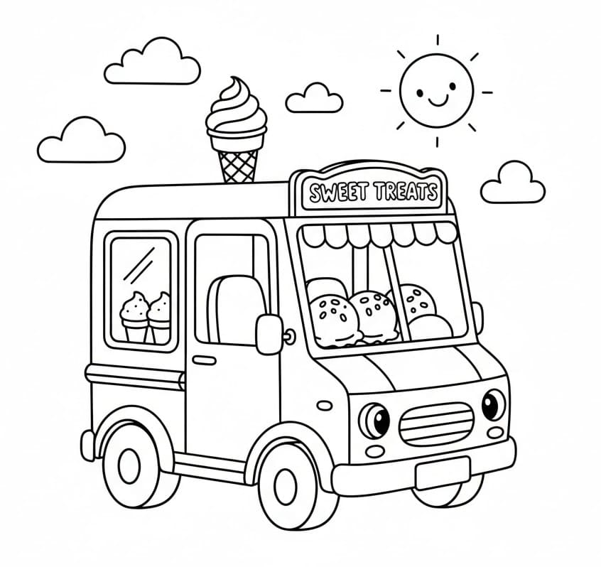 Desenho de Caminhão de Sorvete Imprimivel para Colorir