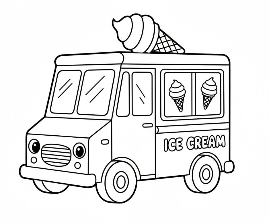 Desenho de Caminhão de Sorvete para Crianças para Colorir