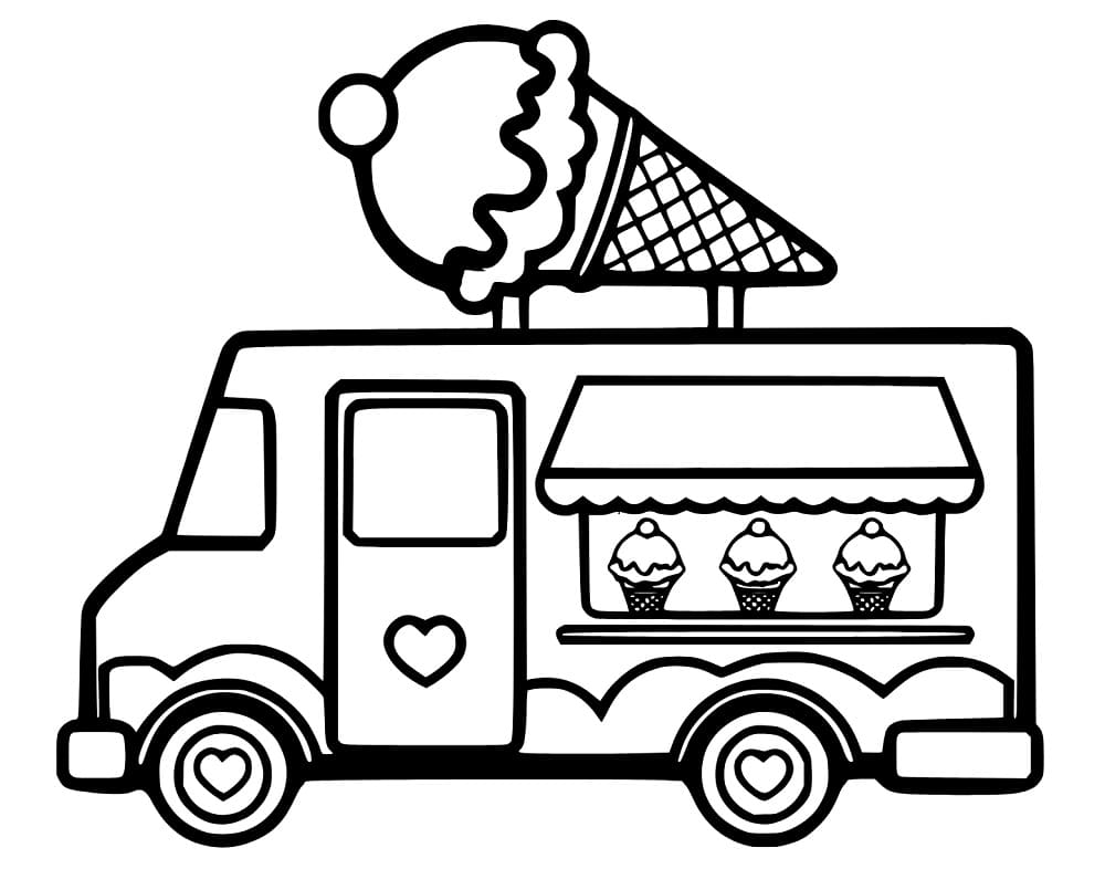 Desenho de Imagem de Caminhão de Sorvete para Colorir
