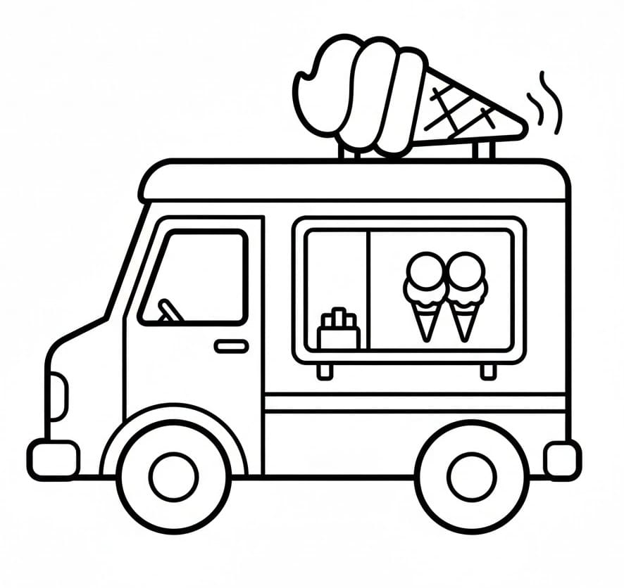 Desenho de um Simples Caminhão de Sorvete para Colorir