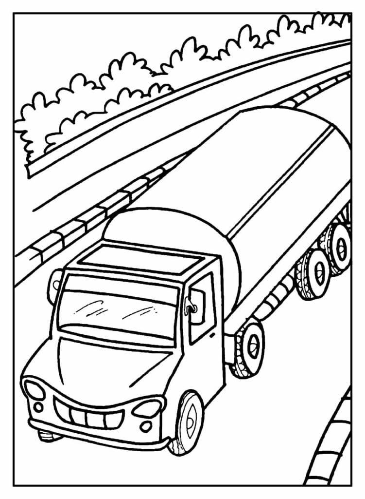 Desenho de Caminhão na Estrada para Colorir e Pintar