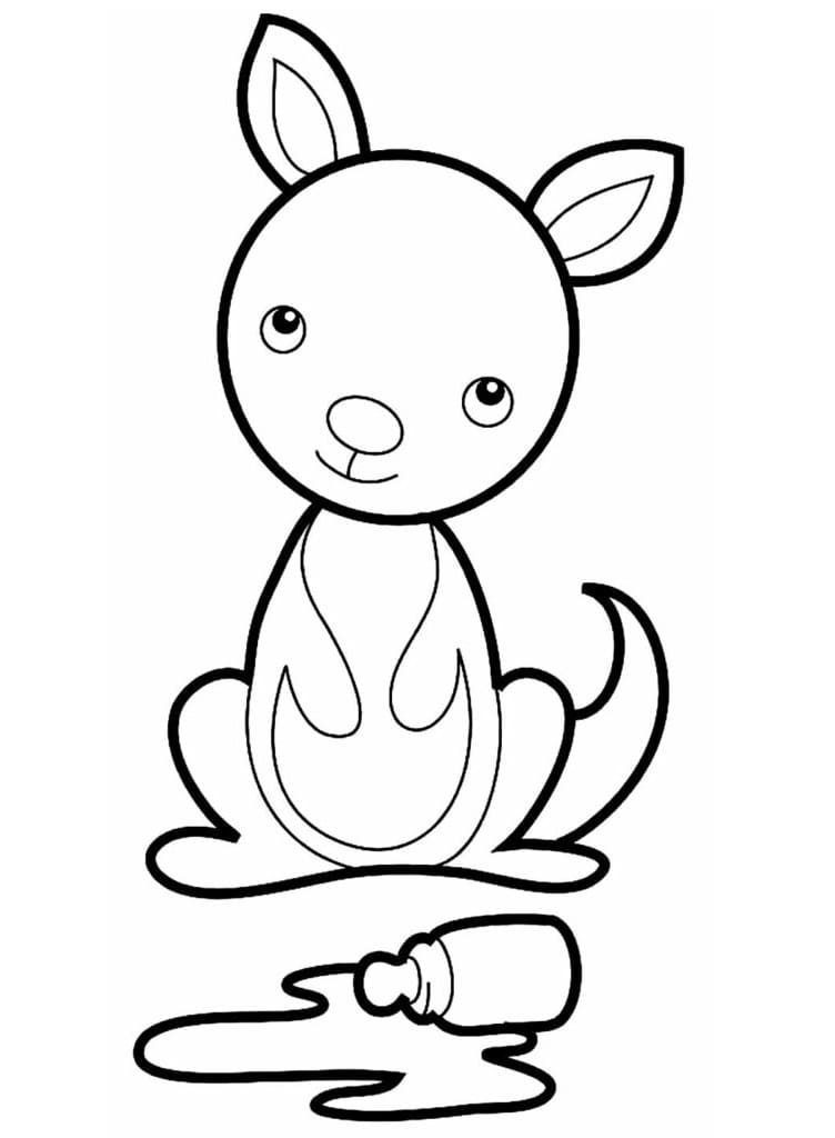 Desenho de Bebê Canguru com Mamadeira para Colorir