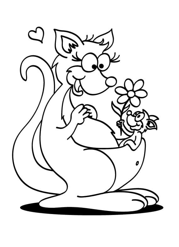 Desenho de Canguru Mãe Ganhando Flor de Seu Filhote para Colorir