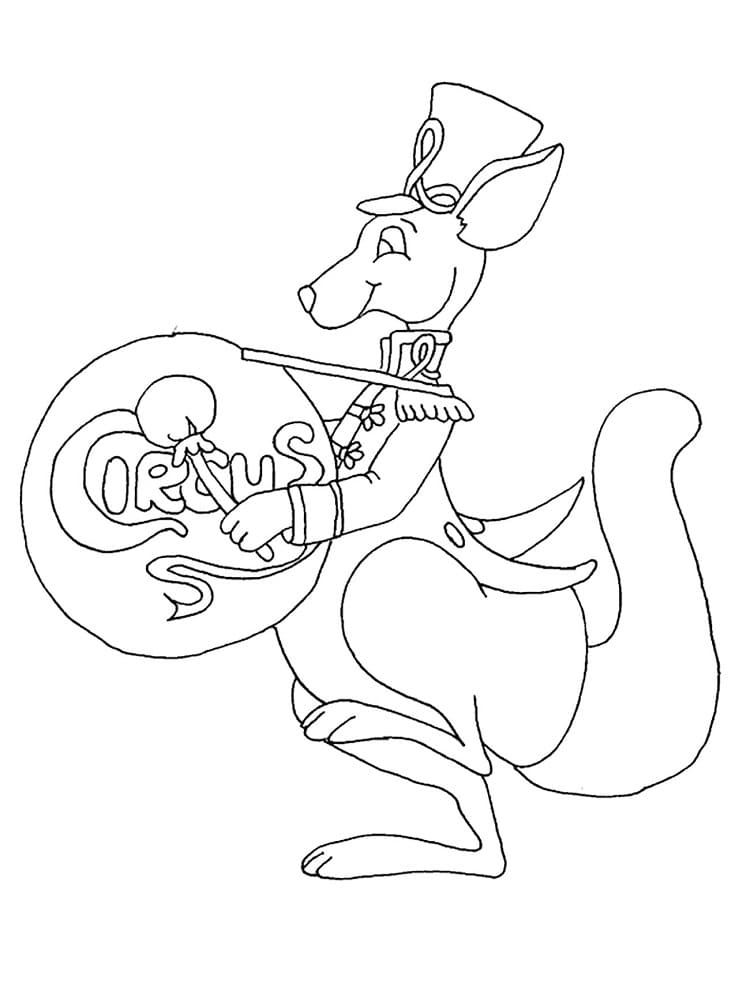 Desenho de Canguru Tocando Tambor para Colorir