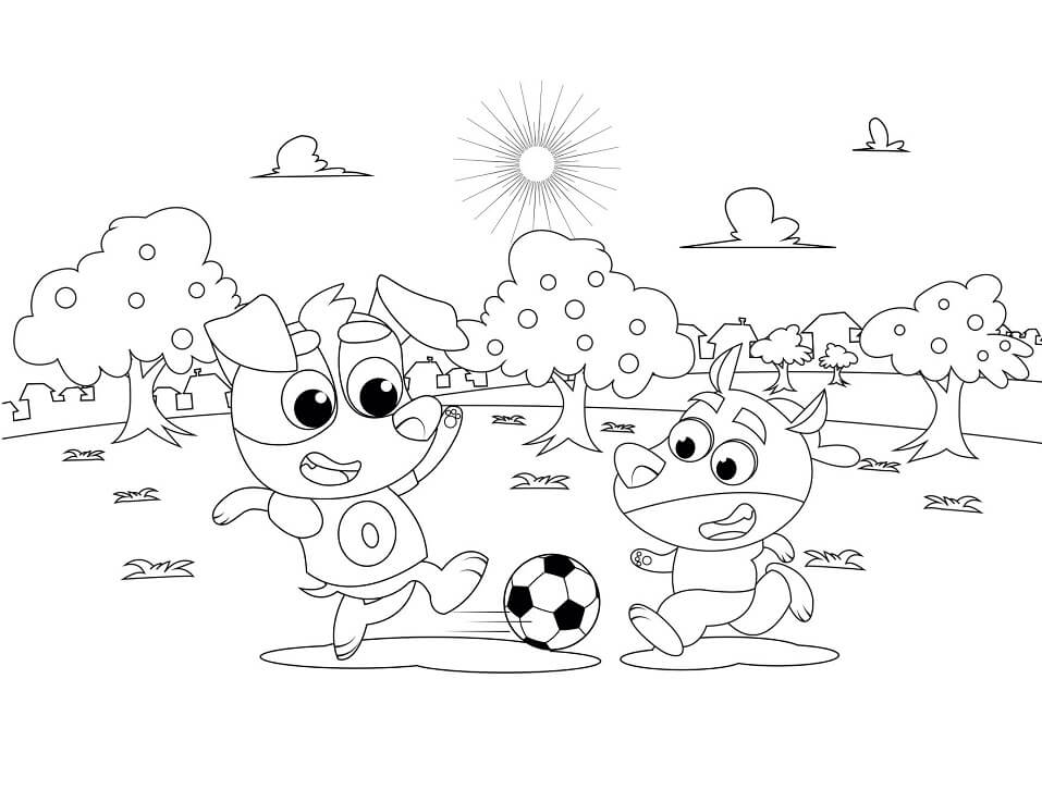 Desenho Otto e Flip Jogando Futebol para Colorir