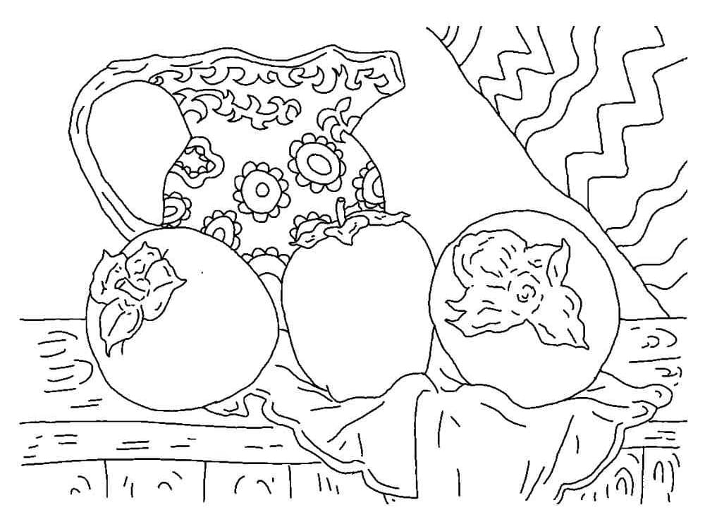 Desenho de Caquis na Mesa para Colorir e Pintar