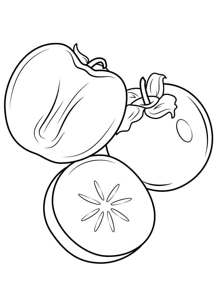 Desenho de Três Frutas Caqui para Colorir com Giz de Cera e Pintar