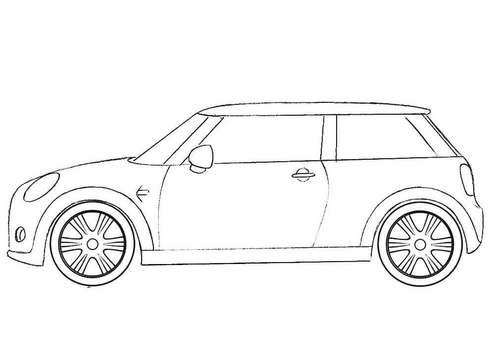 Desenho de Carro Mini Cooper para Colorir com Giz de Cera e Pintar