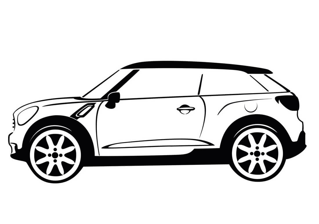Desenho Realista de Carro Mini Cooper para Colorir e Pintar
