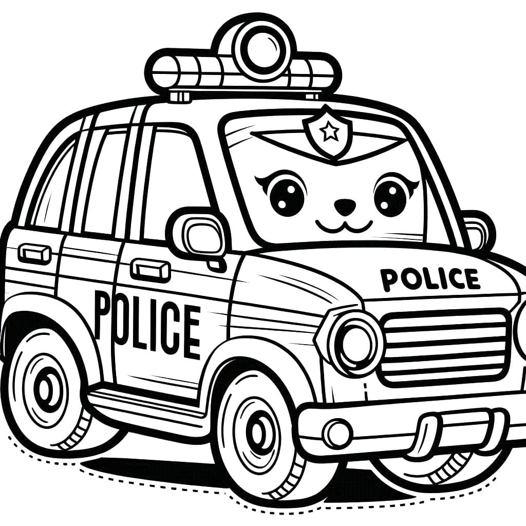 Desenho de Carro de Polícia com Luzes para Colorir e Pintar