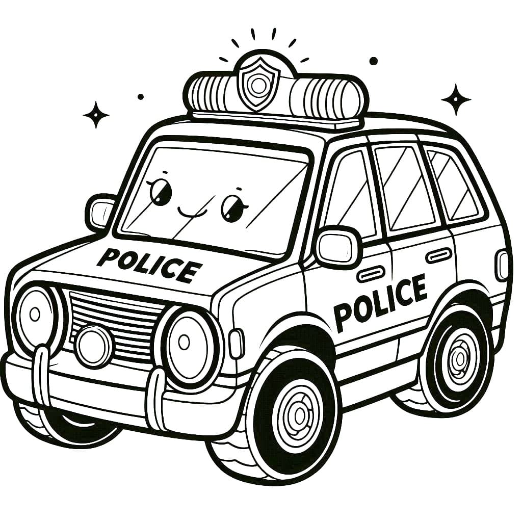 Desenho de Carro de Polícia com Rodas Grandes Pdf e Pintar