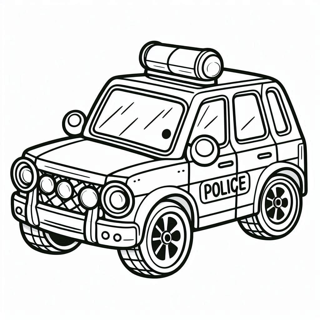 Desenho de Carro de Polícia Estacionado para Imprimir e Pintar