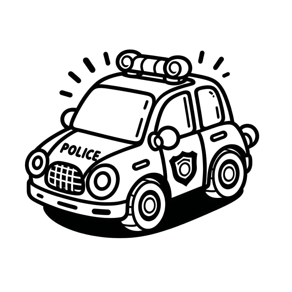 Desenho de Carro de Polícia na Cidade para Colorir e Pintar