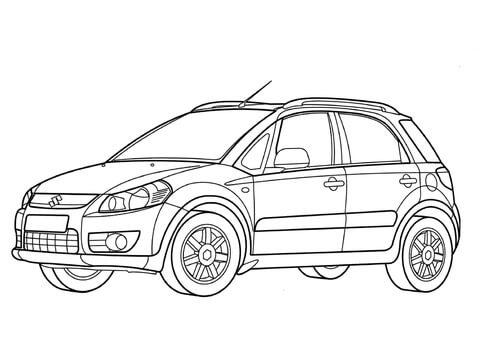 Desenho de Carro Suzuki Sx 4 para Colorir e Pintar