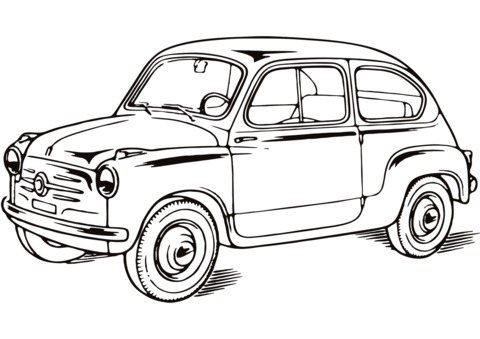 Desenho Pdf de Carro Fiat 600 para Colorir e Pintar