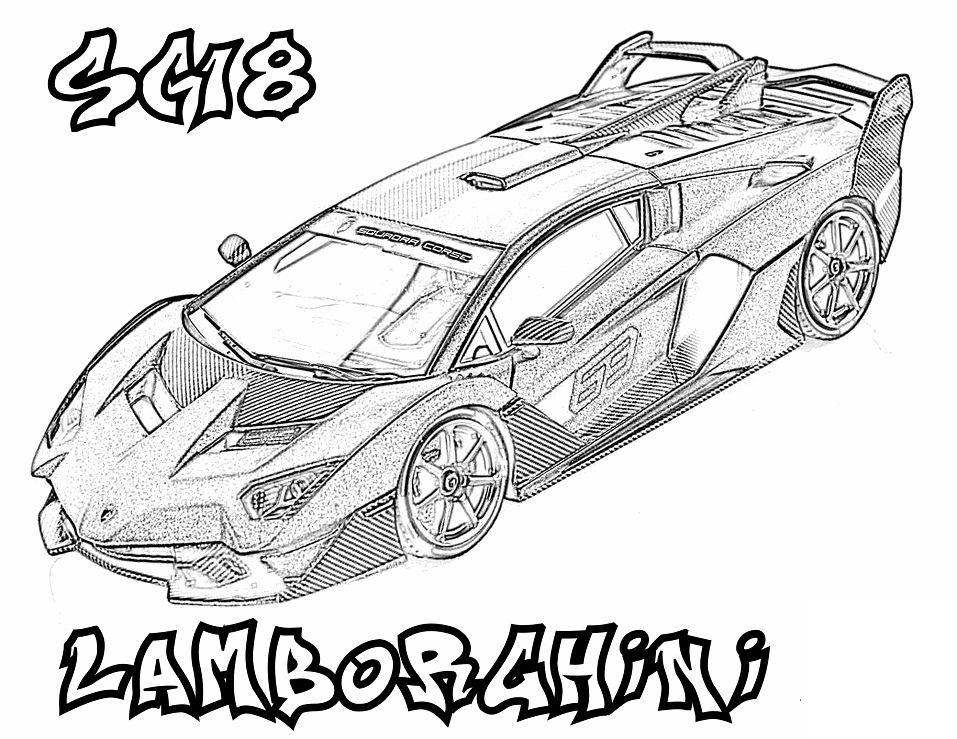 Desenho de Carros Lamborghini para Colorir Crianças e Pintar