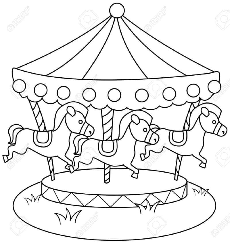 Desenho de Carrossel de Cavalo Fofo para Colorir