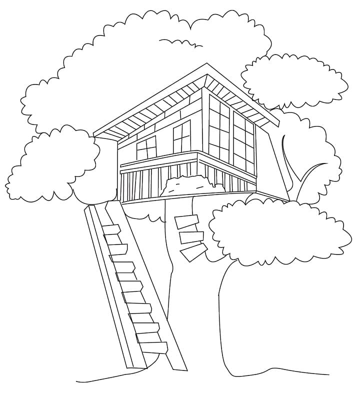 Desenho de Casa na Árvore Bonita para Colorir Pdf e Pintar