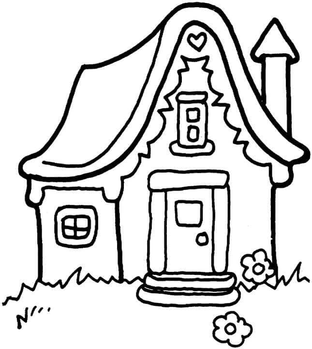 Desenho de Casa Fofa para Colorir e Pintar