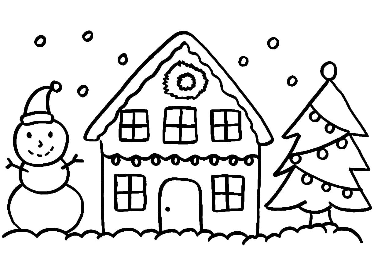 Desenho de Casa de Natal para Colorir e Pintar