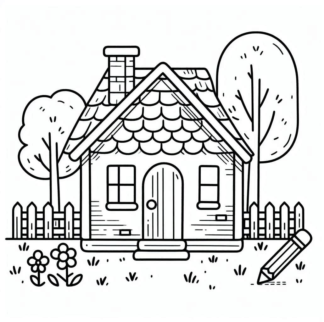Desenho de uma Casa Muito Bonita para Colorir e Pintar