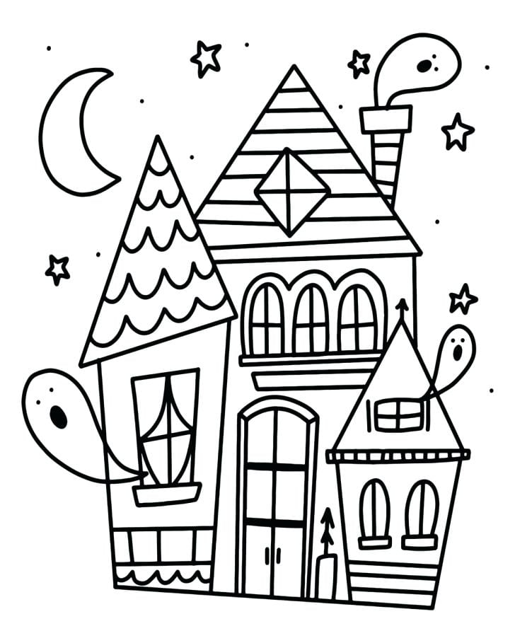 Desenho de Casa Assombrade de Halloween de Desenho Animado para Pintar