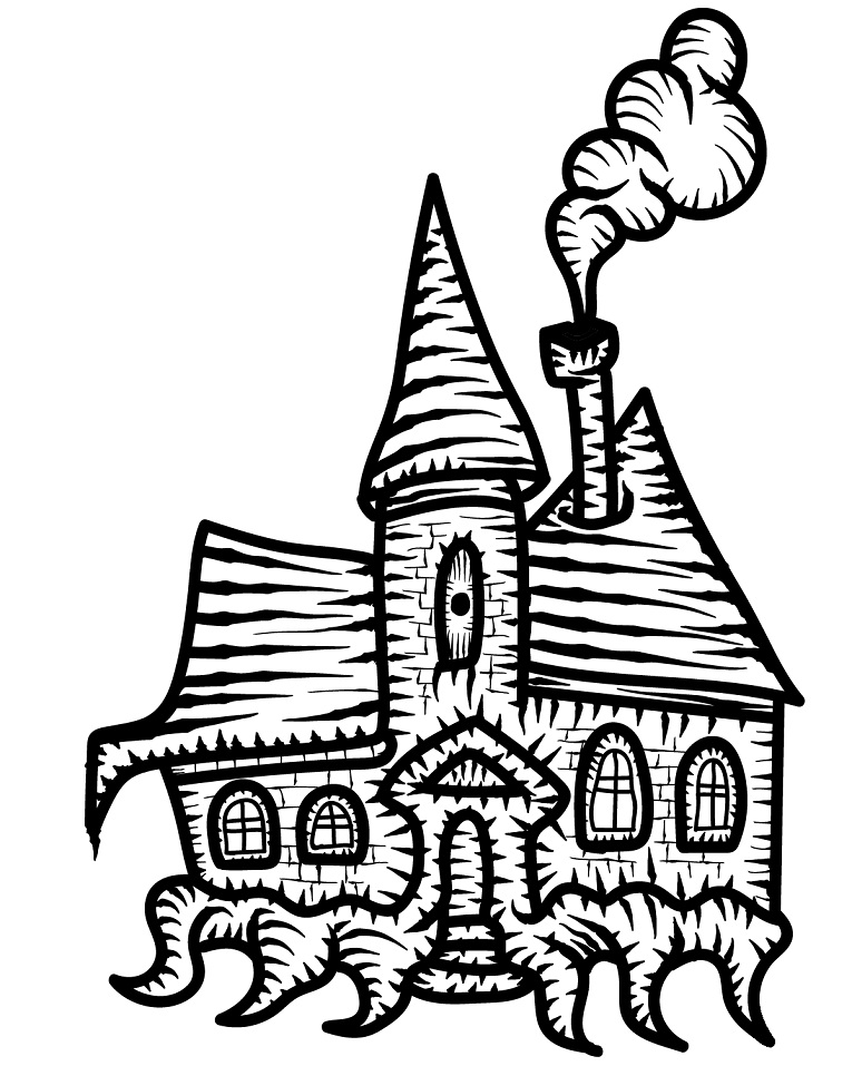 Desenho de Castelo de Halloween para Colorir Grátis e Pintar