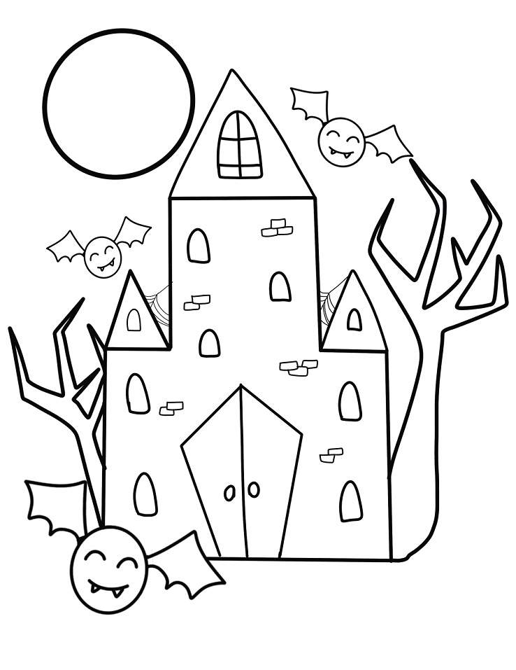 Desenho para Colorir de Casa de Halloween e Pintar