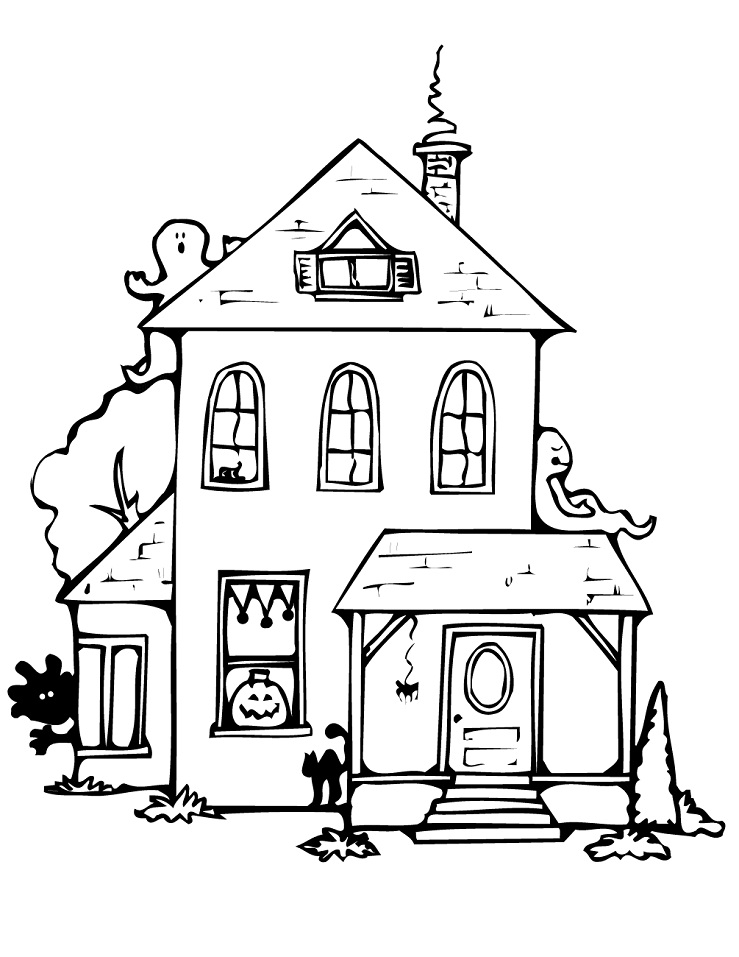 Desenho Pdf de Casa de Halloween Assombrada para Baixar e Colorir Grátis e Pintar