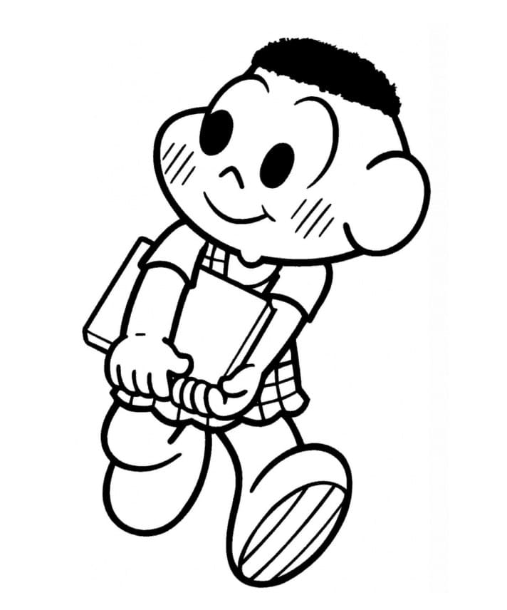 Desenho de Cascão a Caminho da Escola para Colorir e Pintar