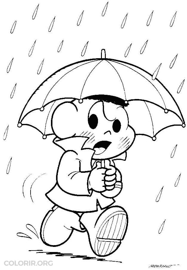 Desenho do Cascão Andando na Chuva para Colorir e Pintar