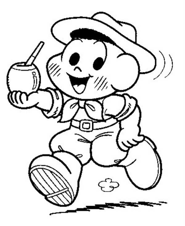 Desenho do Cascão Bebendo Chimarrão para Colorir e Pintar