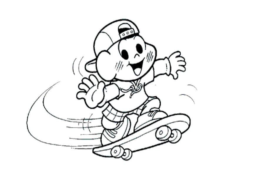 Desenho do Cascão Brincando de Skate para Colorir e Pintar