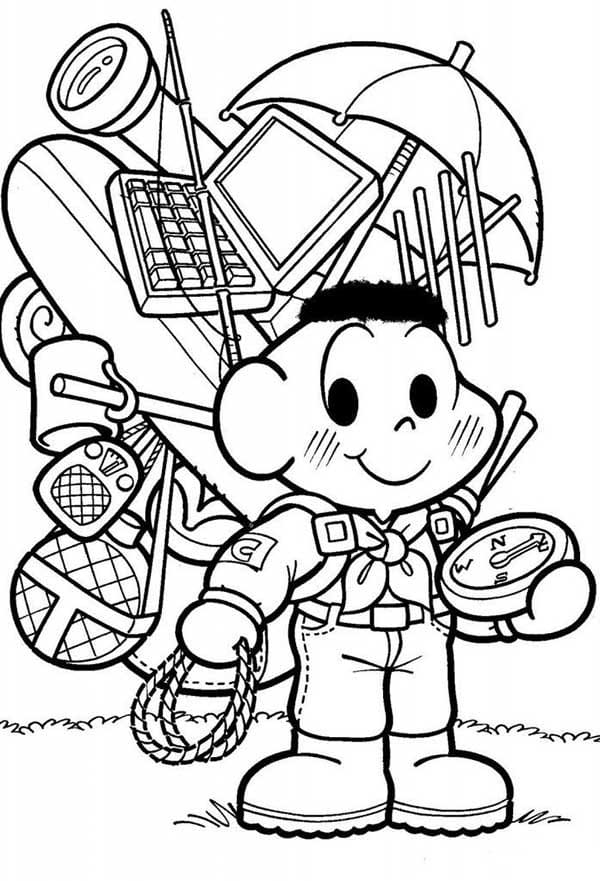 Desenho do Cascão Escoteiro Turma da Monica para Colorir e Pintar