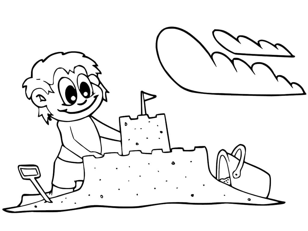 Desenho de Menino e Castelo de Areia para Colorir
