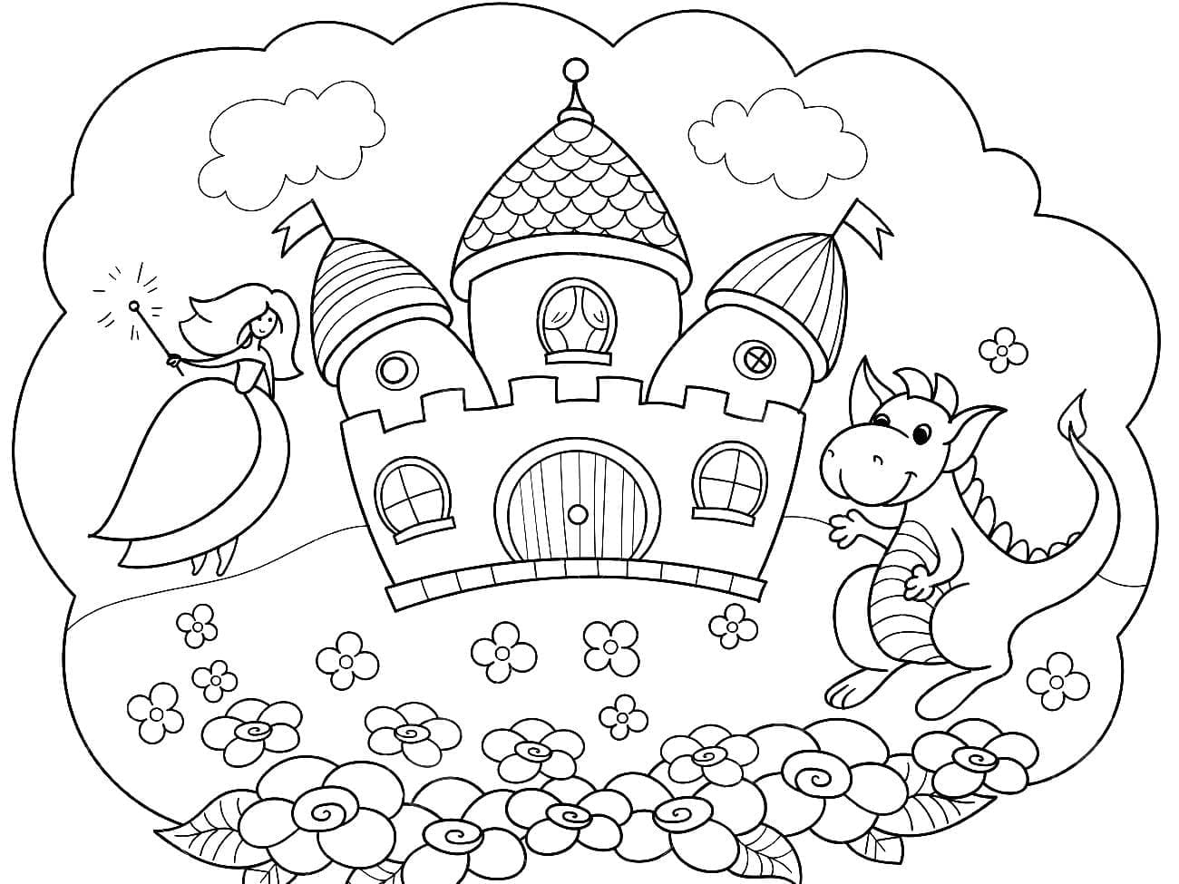 Desenho de Castelo Fofo para Colorir e Pintar