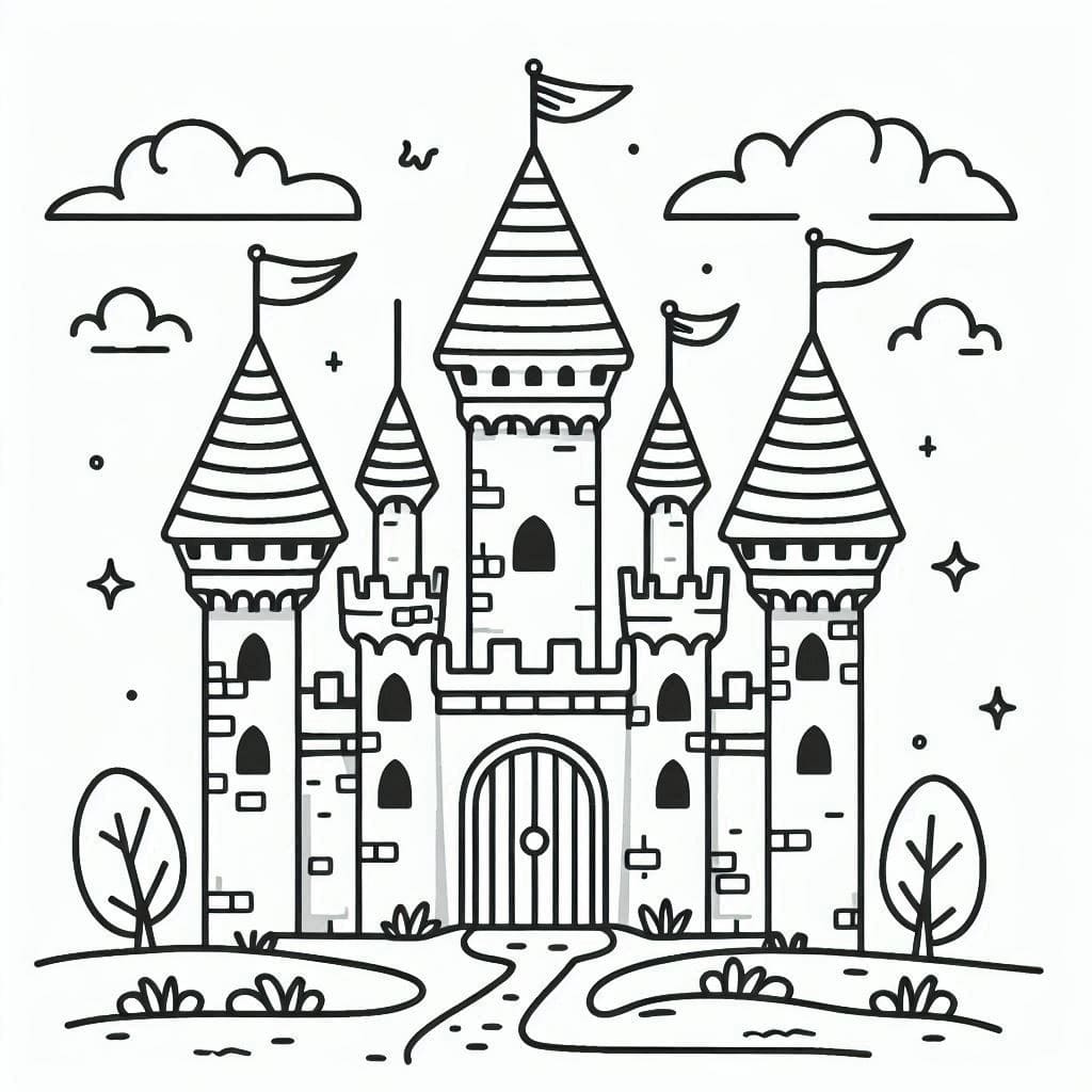 Desenho de Castelo Imprimivel para Crianças para Colorir e Pintar