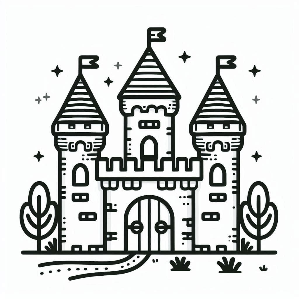 Desenho de Castelo para Crianças para Colorir e Pintar