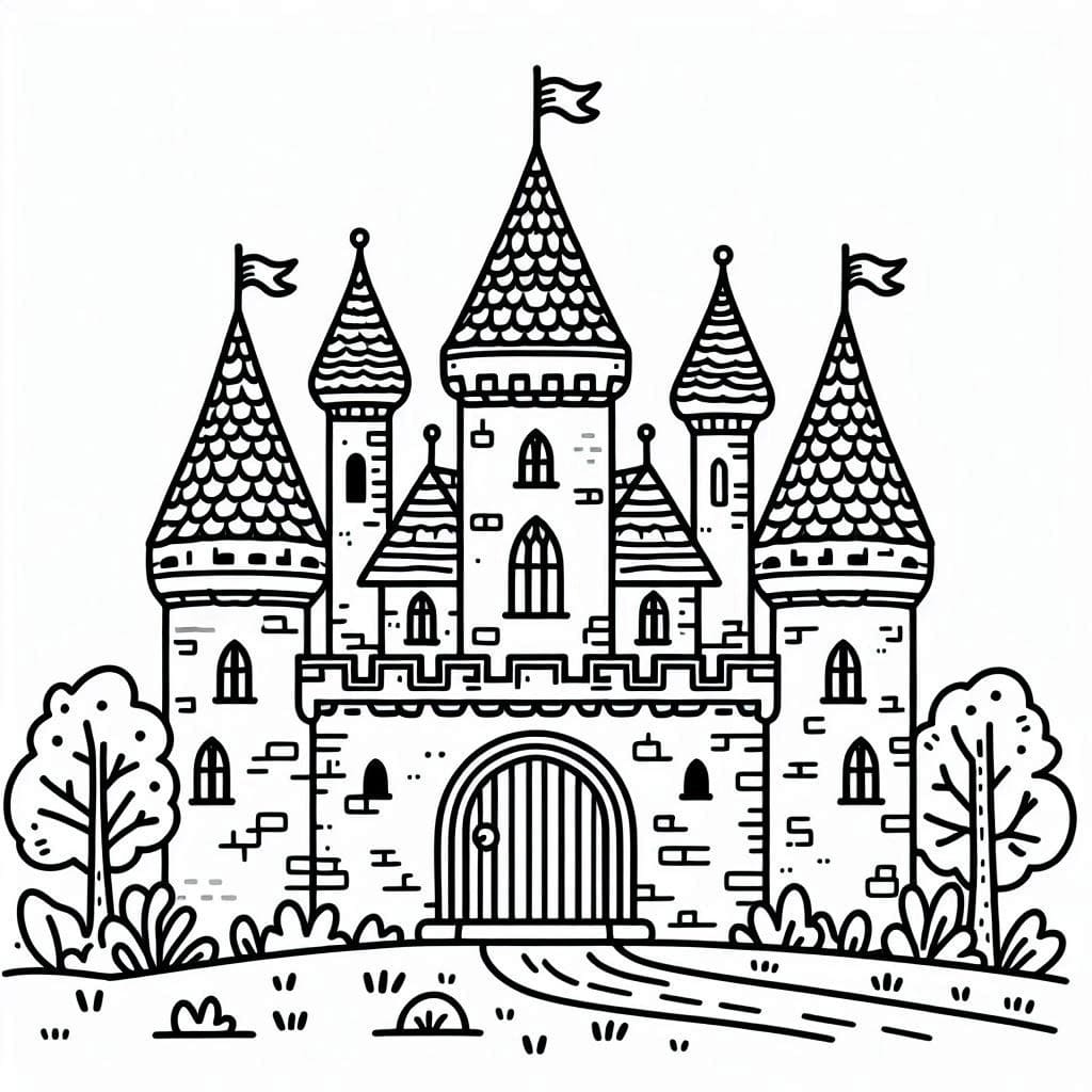 Desenho de Castelo de Fantasiá para Colorir e Pintar