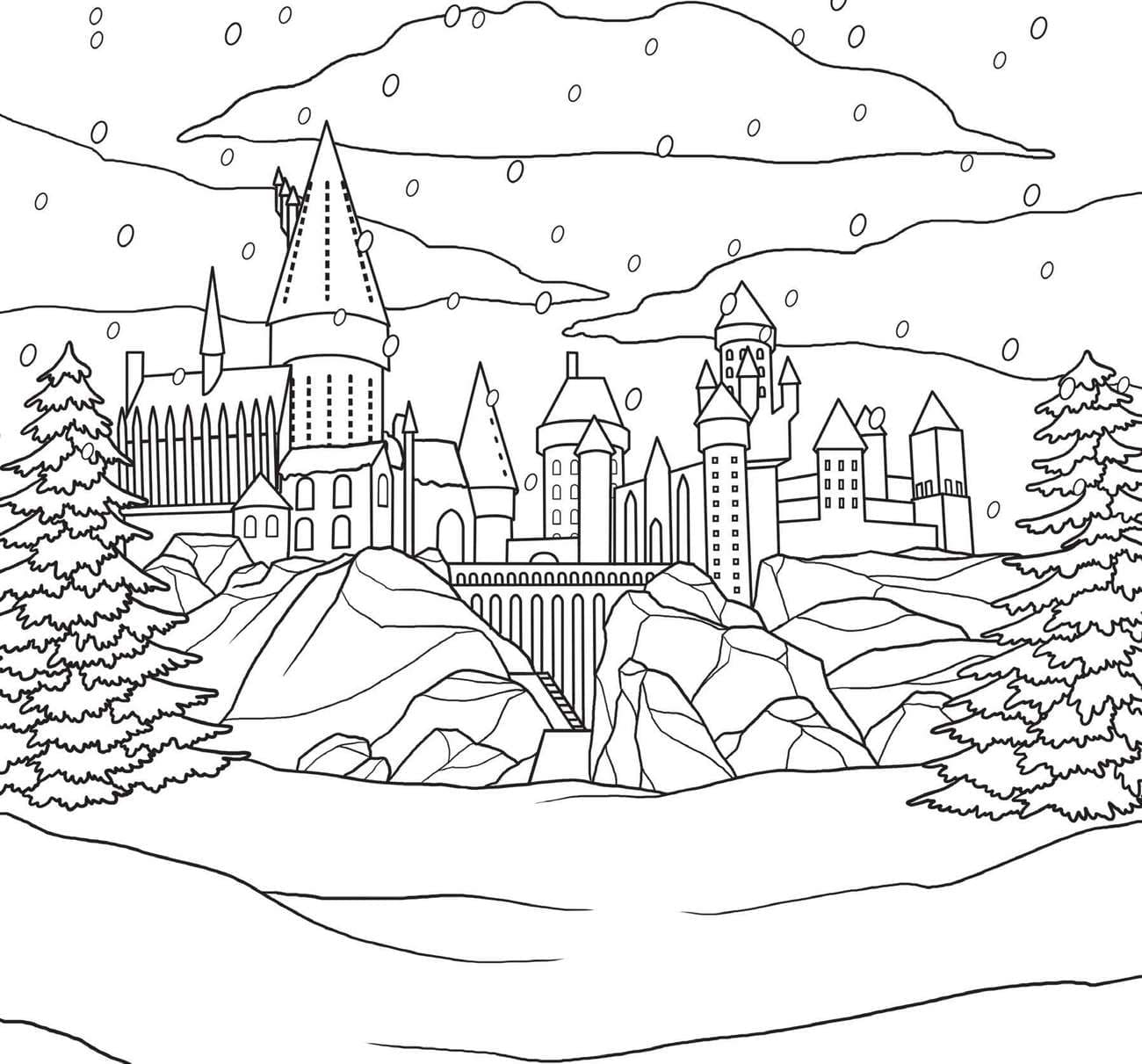 Desenho de Castelo de Inverno para Colorir e Pintar