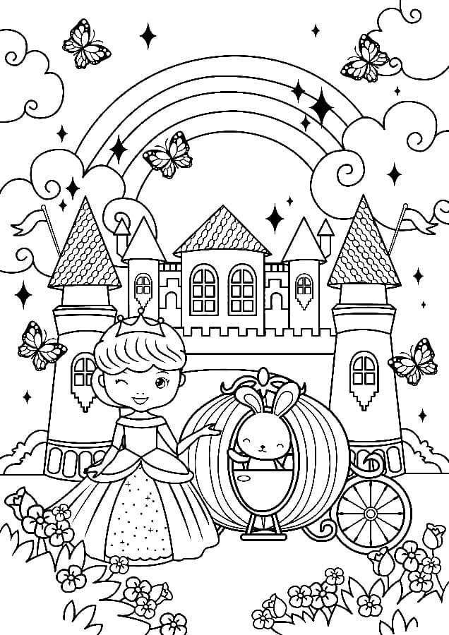 Desenho de Princesa e Castelo para Colorir e Pintar