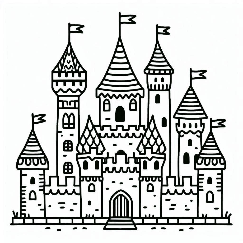 Desenho de um Castelo Básico para Colorir e Pintar