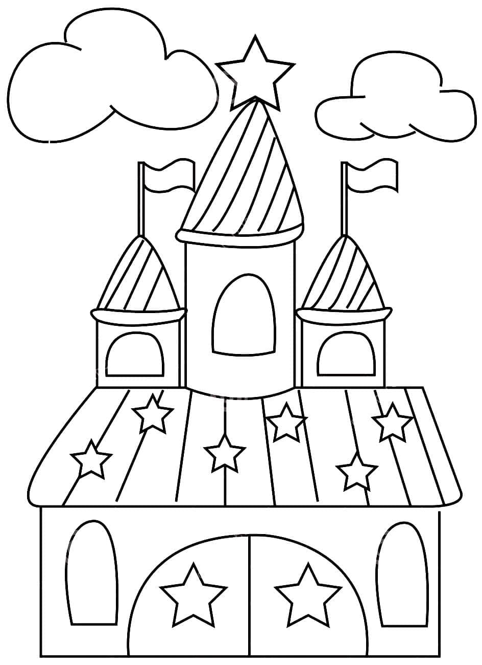 Desenho de um Castelo Fofo para Colorir e Pintar