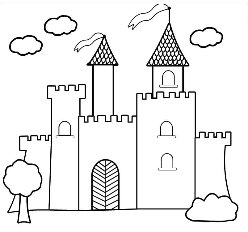 Desenho de um Castelo Simples para Colorir e Pintar