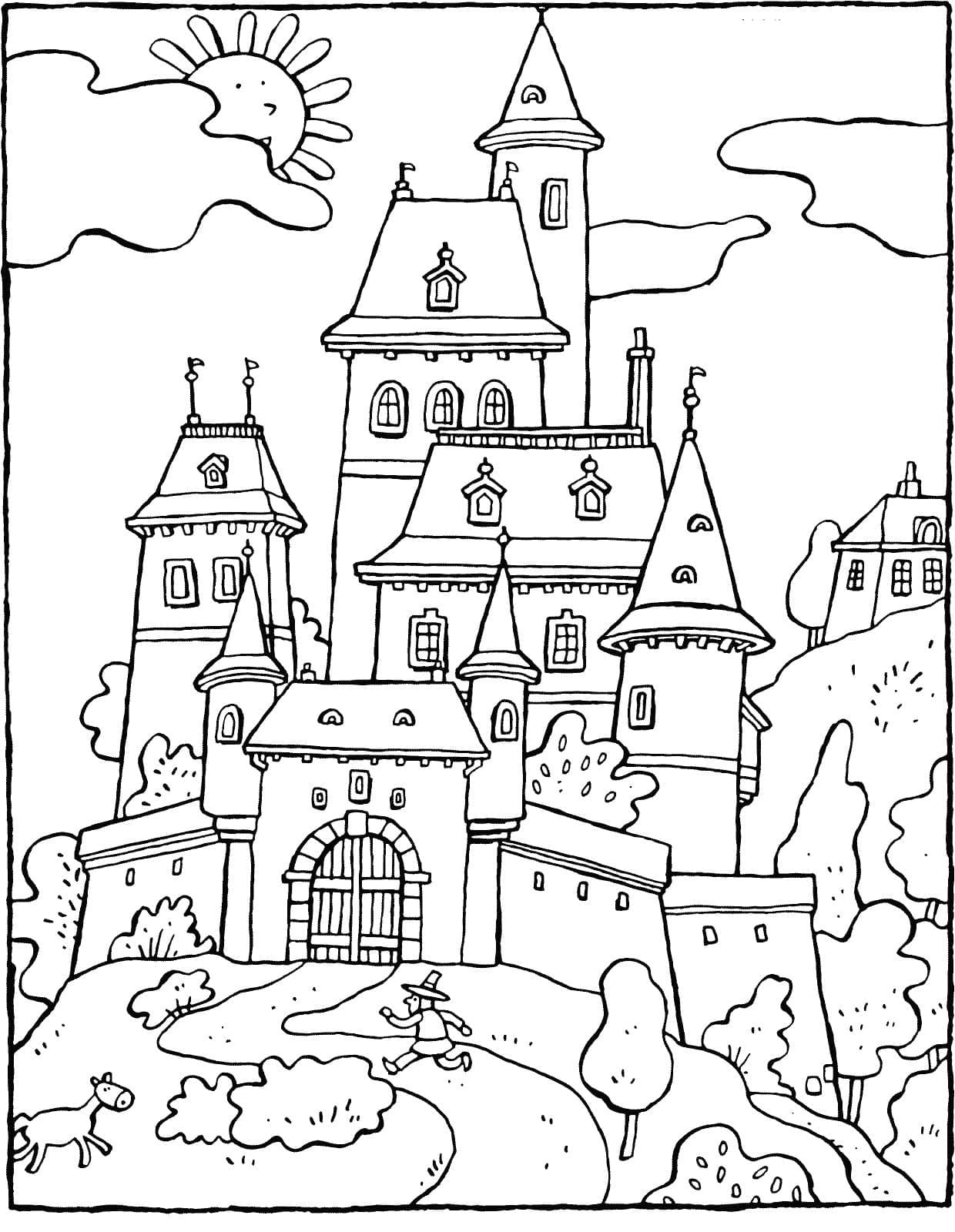 Desenho de um Castelo para Colorir e Pintar