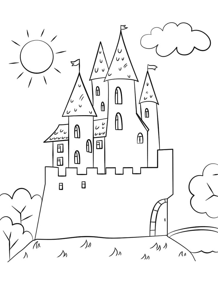 Desenho de Castelo Simples para Colorir Pdf Imprimivel e Pintar