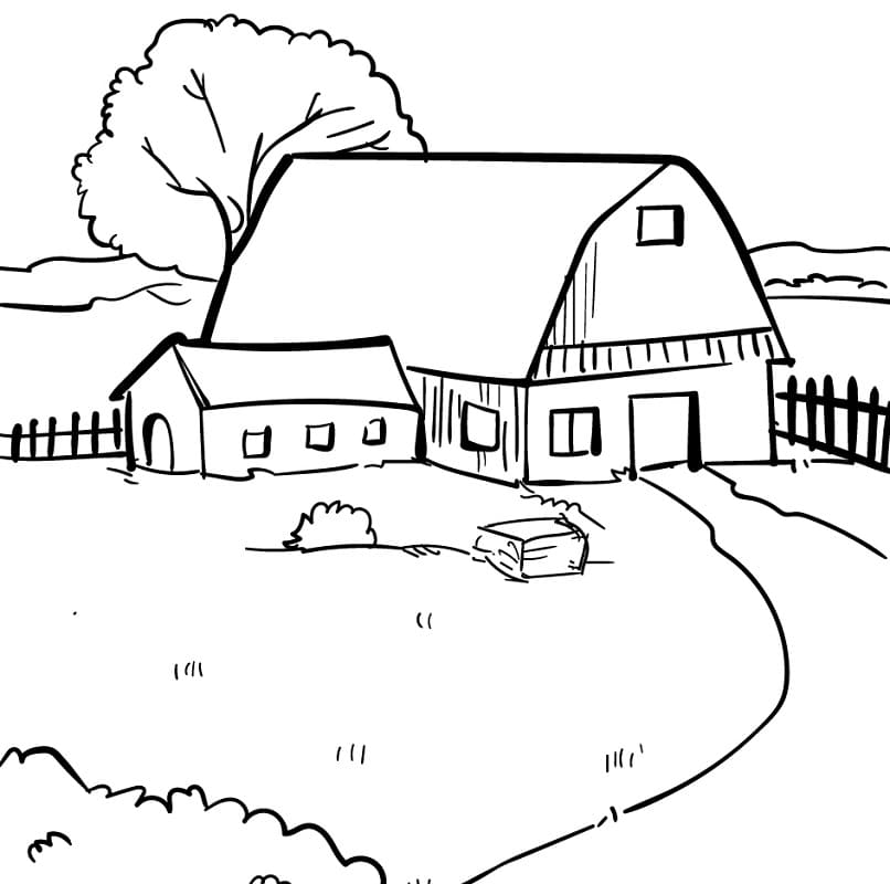 Desenho de Celeiro Fofo para Colorir Pdf e Pintar