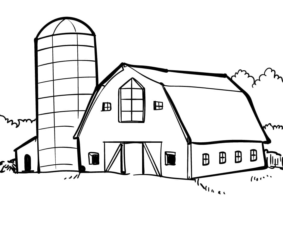 Desenho de Celeiro na Fazenda para Imprimir e Pintar