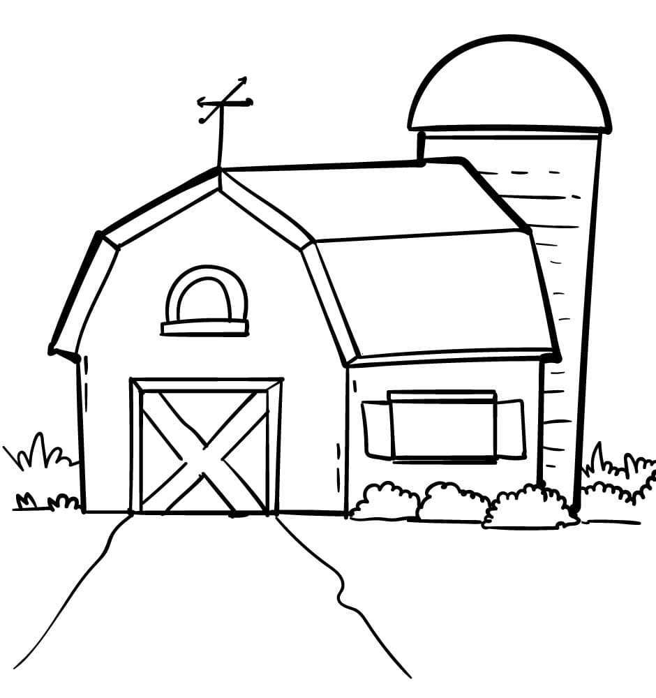 Desenho de Celeiro para Colorir Pdf e Pintar